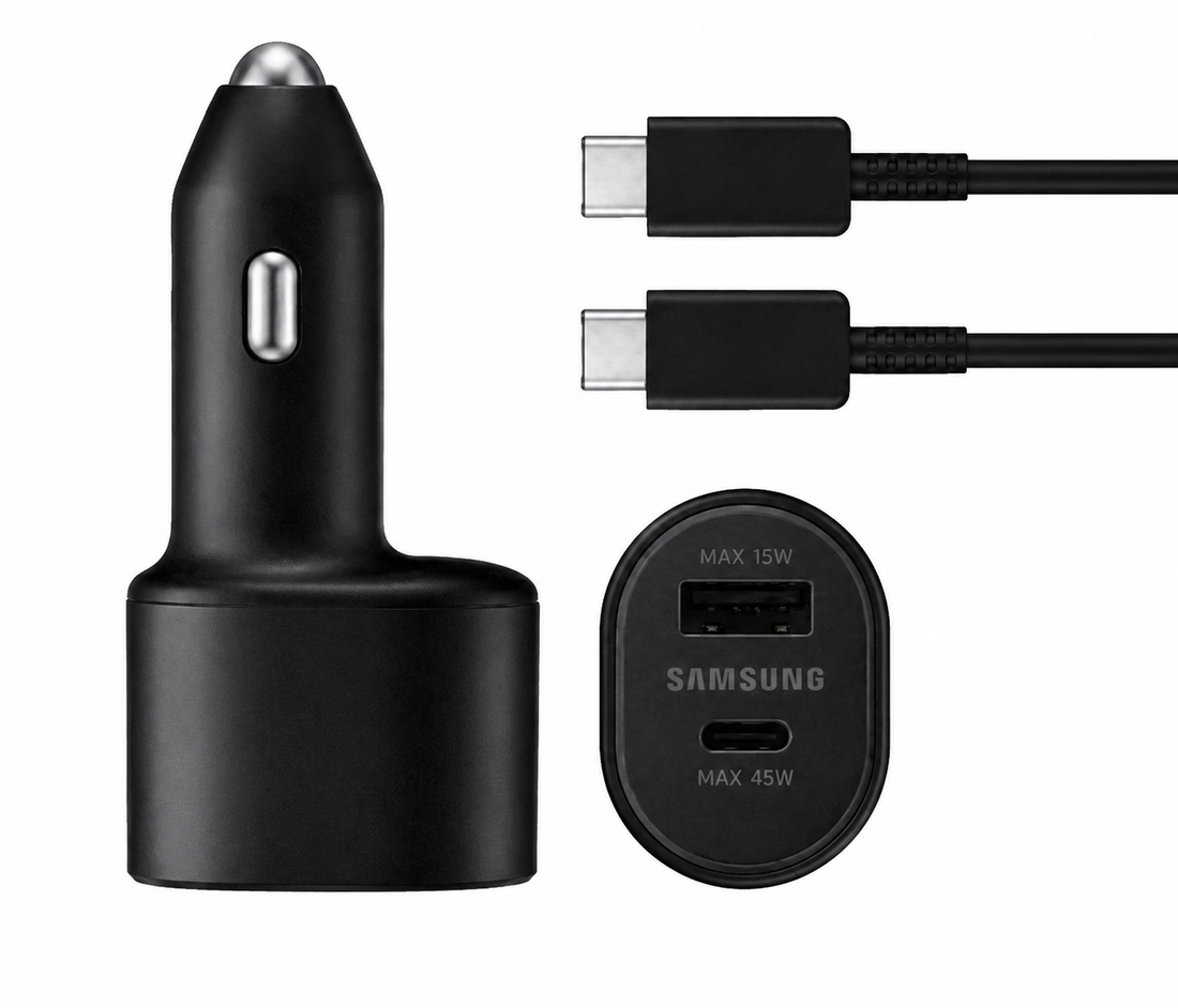 Samsung 60W Super Fast Car Charger 2.0 – Dual Port (45W USB-C + 15W USB-A) Fast Charging Car Adapter
