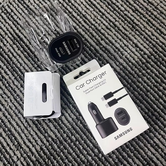 Samsung 60W Super Fast Car Charger 2.0 – Dual Port (45W USB-C + 15W USB-A) Fast Charging Car Adapter